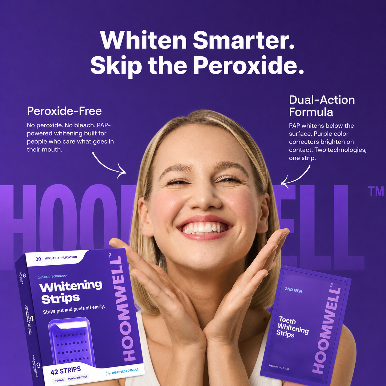 HOOMWELL™ Purple Teeth Whitening Strips - 7/21 Whitening Sessions - Non Sensitive Teeth Whitening - Peroxide-Free