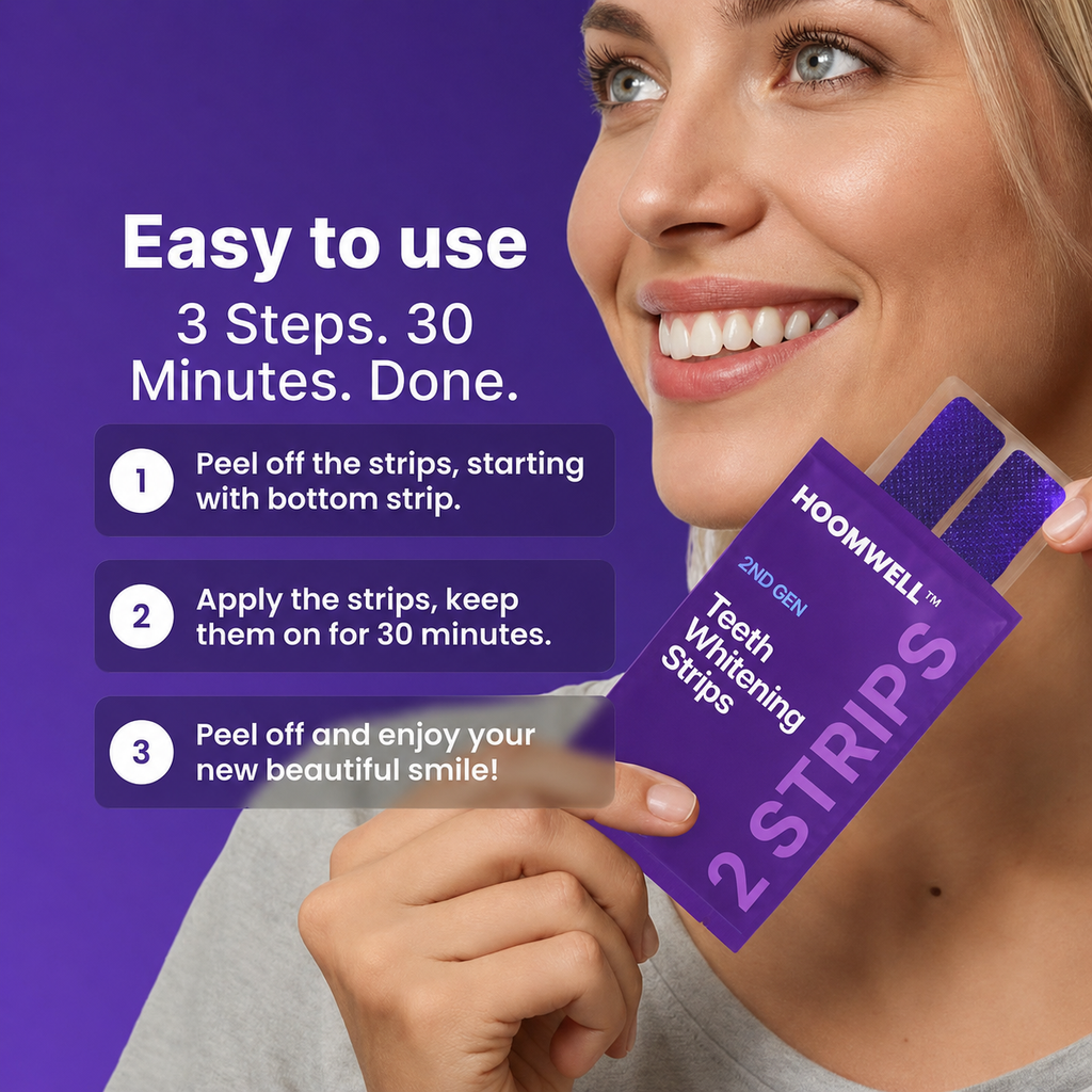 HOOMWELL™ Purple Teeth Whitening Strips - 7/21 Whitening Sessions - Non Sensitive Teeth Whitening - Peroxide-Free