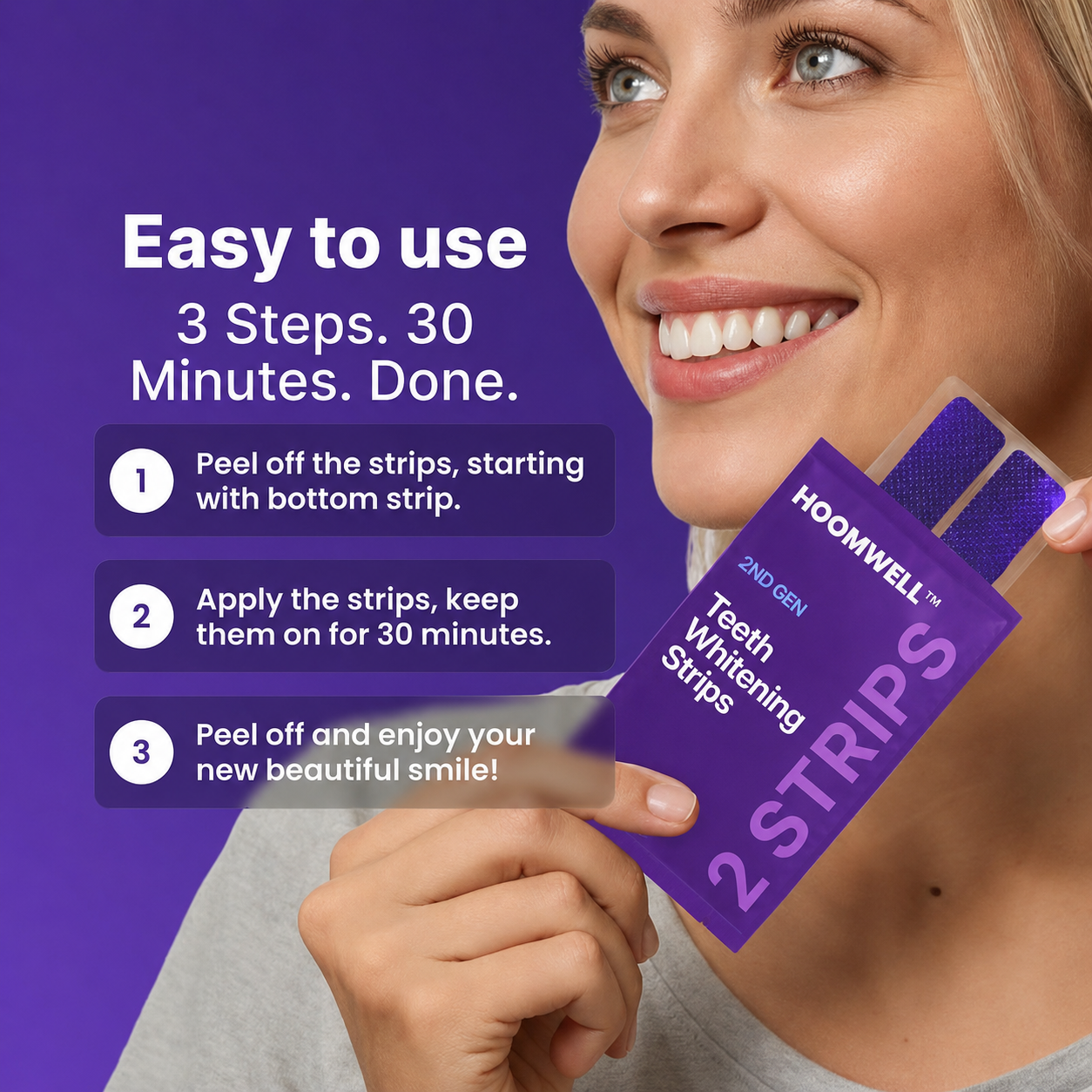 HOOMWELL™ Purple Teeth Whitening Strips - 7/21 Whitening Sessions - Non Sensitive Teeth Whitening - Peroxide-Free
