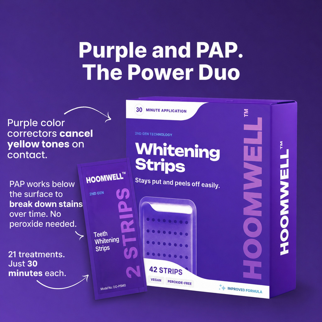 HOOMWELL™ Purple Teeth Whitening Strips - 7/21 Whitening Sessions - Non Sensitive Teeth Whitening - Peroxide-Free